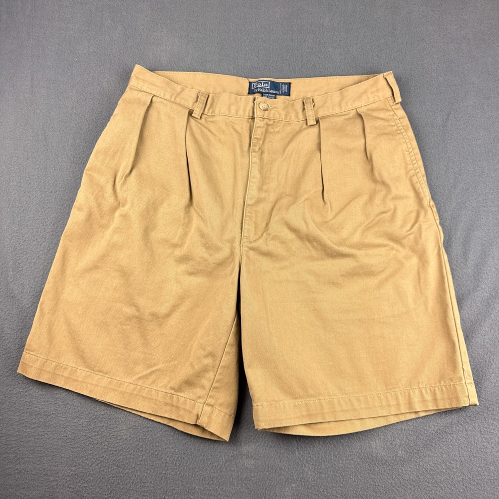 Vintage Polo Ralph Lauren Tyler Shorts Men's 36 (Fits 34) Brown Pleated Chino 9"